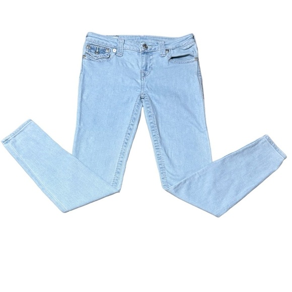 Womens True Religion Jeans Halle Light Blue Denim with Pink Stitching Size 28 - Picture 1 of 16